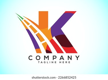 Letter K with road logo sing. Polygonal style logo for highway maintenance and construction.