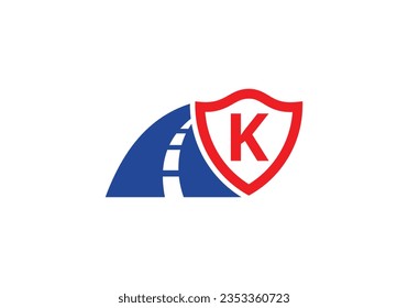 Letter K with road logo sing. The creative design concept for highway maintenance and construction. Road Logo Design Transportation Sign Symbol