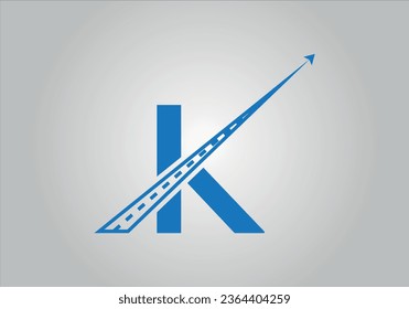 Letra K con material vectorial de logotipo de carretera, concepto de diseño creativo para el mantenimiento y construcción de autopistas