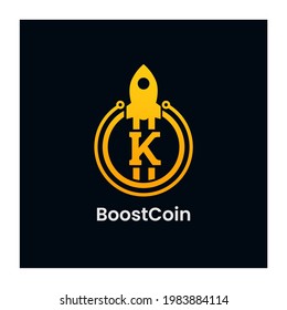 Letter K Rocket Boost Coin Logo Design