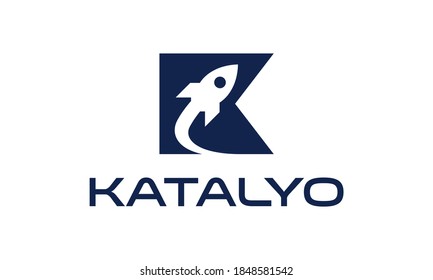 Letter K With Rocket Vector Logo Design Template
