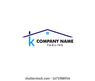 Letter K Roof House Logo Design Template