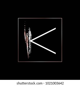 Letter K in a rose gold frame on a black background. Monogram. Logo. 