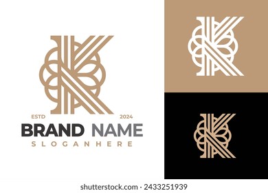 Letter K Rose Linear Logo design vector symbol icon illustration