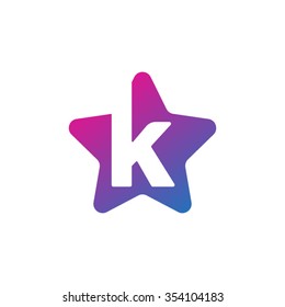 letter k rounded star shape icon logo purple blue