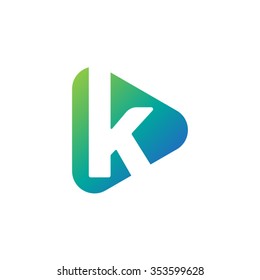 letter k rounded triangle shape icon logo blue green