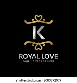 letter K royal heart shape luxury vintage logo design for fashion, hotel, wedding, restaurant, beauty care