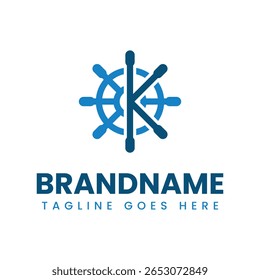 Letra K Logotipo de navio leme, simbolizando orientação, liderança e direção