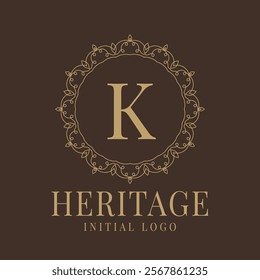 Letter K rustic heritage circular delicate initial logo