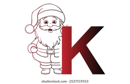 Buchstabe K mit Weihnachtsmann mit Alphabet. Charaktere mit lustigen Ausdrücken stellen verschiedene Posen. Es ist Vektorkunst, also ist es einfach zu bearbeiten.
