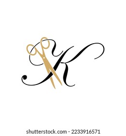 Letter K with scissor logo Vector 001