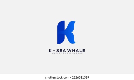 Letter K sea Whale Logo Design Template Vector Illustration