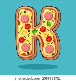 The letter K is in the shape of a pizza