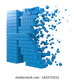 letter K shaped data block. version with red cubes. 3d pixel style vector illustration. suitable for blockchain, technology, computer and abstract themes.
