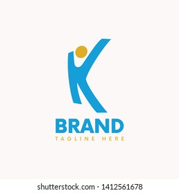Letter K shaped as healthy man logo template