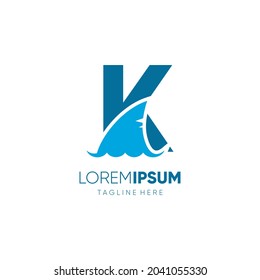 Letter K Shark Fin Logo Design Vector Icon Graphic Emblem Illustration