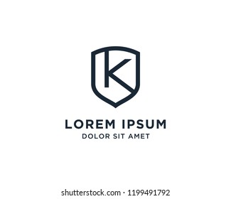 Letter K Shield Logo Line Vector Design
