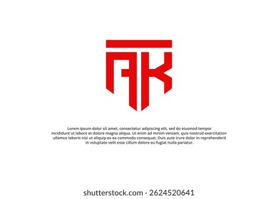 letter a k or k a shield minimal logo