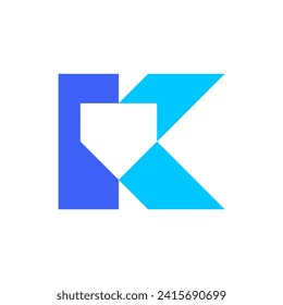 Escudo K moderna diseño de logotipo de espacio negativo simple