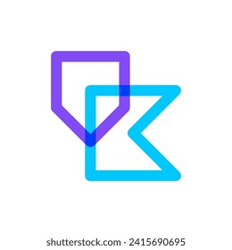 Diseño del logotipo de la línea de color superpuesta del escudo K de letra
