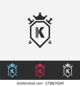 Letter K Shield, Sword, Crown -Abstract Logo - Vector Design