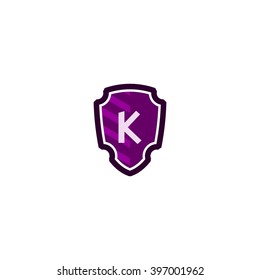  Letter K in shield/crest logo. Alphabet logotype vector design.