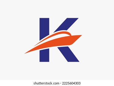 Letter K Shipping Logo Sailboat Symbol. Nautical Ship Sailing Boat Icon