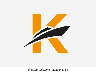 Letter K Shipping Logo Sailboat Symbol. Nautical Ship Sailing Boat Icon