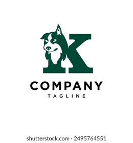 Letter K Siberian Husky Dog Logo