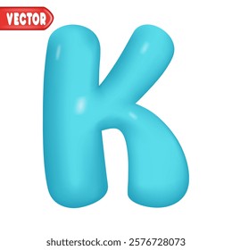 letter K. letter sign blue color. Realistic 3d design Glossy letters in cartoon balloon style. Isolated on white background. vector illustration