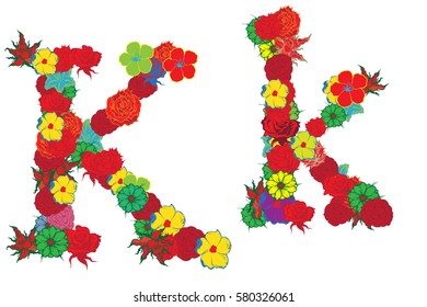 Letter "K", "k" of sign design floral  on a white background