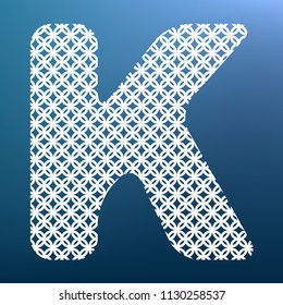 Letter K sign design template element. Vector. White textured icon at lapis lazuli gradient background.