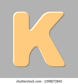 Letter K sign design template element. Emboss effect with light orange icon on gray background.