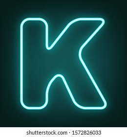 Letter K sign design template element. Cyan neon icon in the dark. Bluring. Luminescence. Illustration.