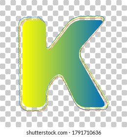 Letter K sign design template element. Blue to green gradient Icon with Four Roughen Contours on stylish transparent Background. Illustration.