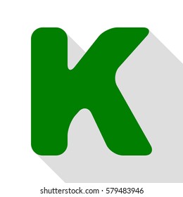 Letter K sign design template element. Green icon with flat style shadow path.