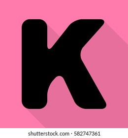 Letter K sign design template element. Black icon with flat style shadow path on pink background.