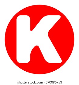Letter K sign design template element. Vector. White icon in red circle on white background. Isolated.