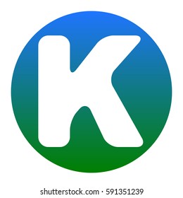 Letter K sign design template element. Vector. White icon in bluish circle on white background. Isolated.