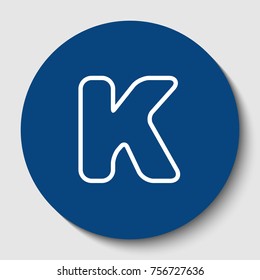 Letter K sign design template element. Vector. White contour icon in dark cerulean circle at white background. Isolated.