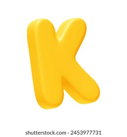 letter K. letter sign yellow color. Realistic 3d design in cartoon style. Isolated on white background. vector illustration