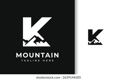 LETTER K WITH SILHOUETTE OF MOUNTAIN LOGO DESIGN