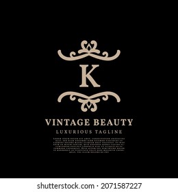 letter K simple crest luxury vintage vector logo design for beauty care, lifestyle media and fashion brand