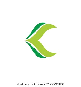 letter k simple curves green leaf logo vector 