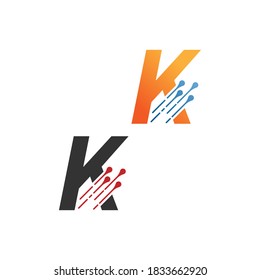 Letter K  simple  tech logo with circuit lines style icon template