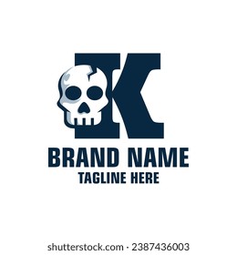 Letter K Skull Logo Design Template Inspiration, Vector Illustration.