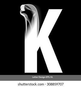 Letter K with smoke waves. Vector illustration. You can easily change the background color without having to do with character and smoke.