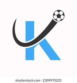 Letter K Soccer Logo. Football Logo Concept With Moving Football Icon