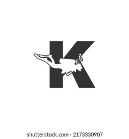 Letter K and someone scuba, diving icon illustration template
