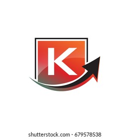 letter K with in a square with an up arrow, logo design, isolated on white background.